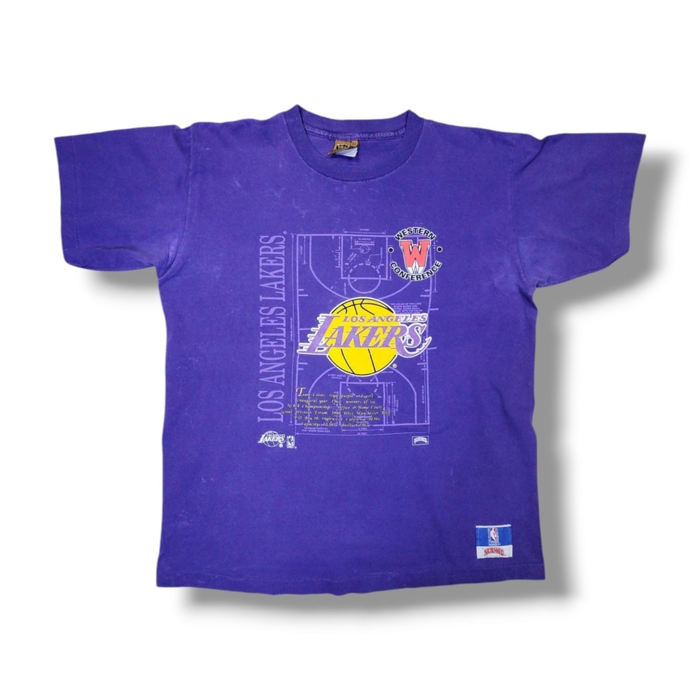 Gold Nutmeg Mills Los Angeles Lakers Single Stitch T-Shirt Purple Men's L VTG
